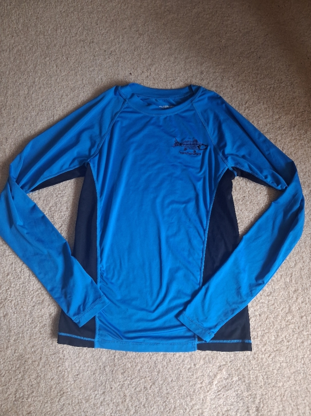 Men's Blue Long-Sleeve Performance Shirt with Navy Panels